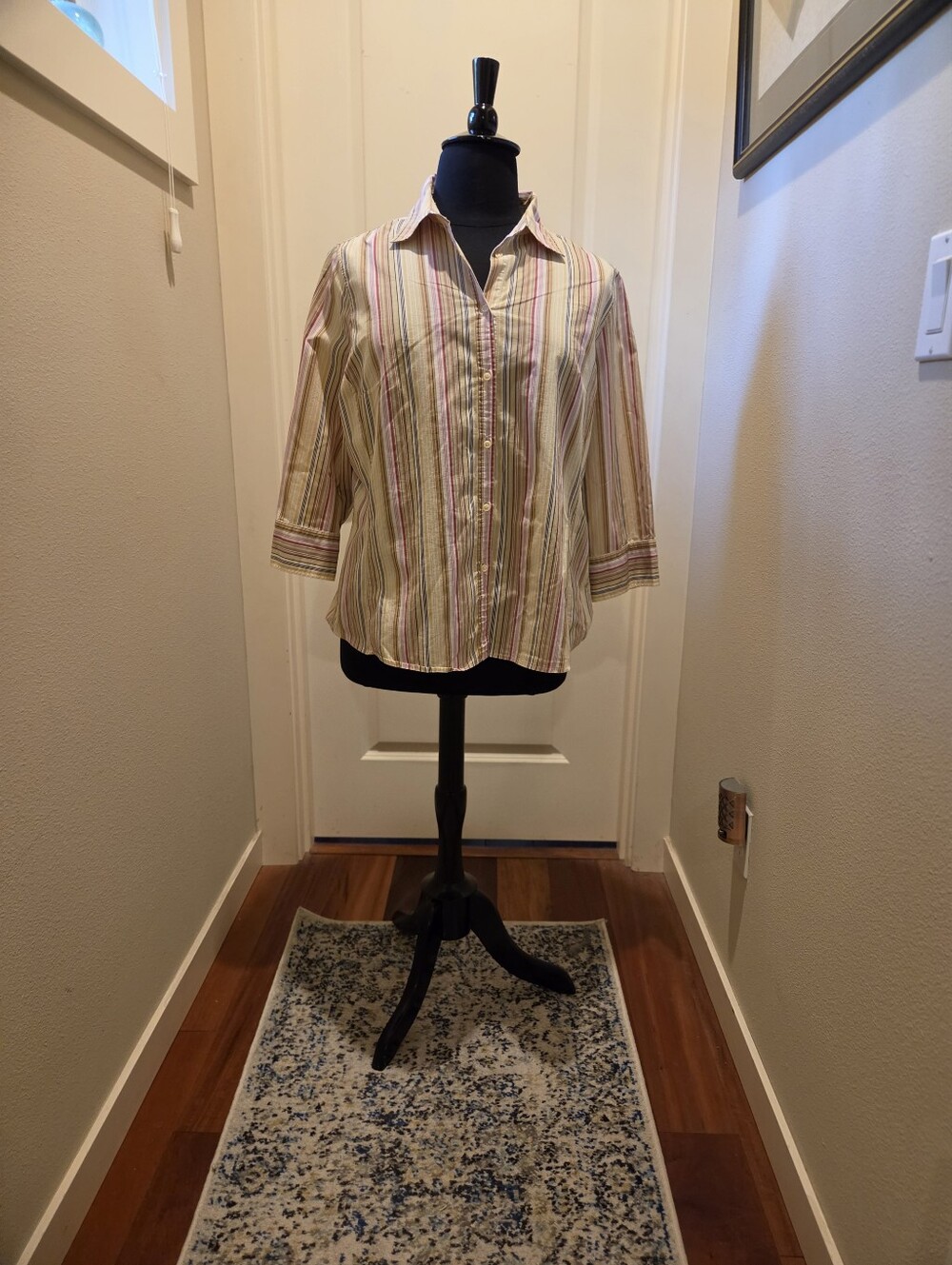 Merona Women’s Striped Button-Down Shirt in Cream and Pink